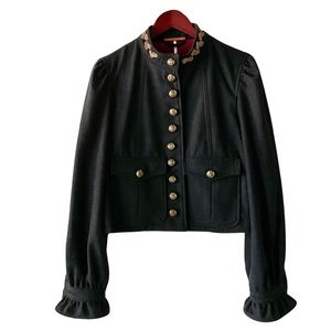 ❣️SOLD❣️FREE PEOPLE Wool Blue Black Military Jacket with Gold Beading
